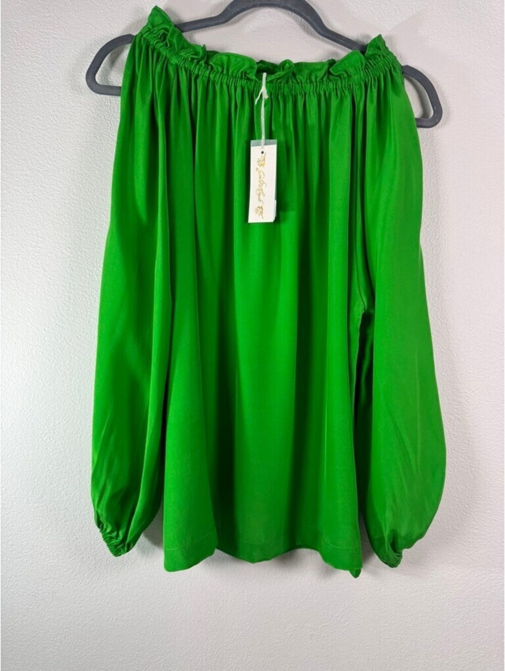 $214 NWT Size XS Women Gold Hawk Charlotte Top Apple Green 100% Silk Long Sleeve